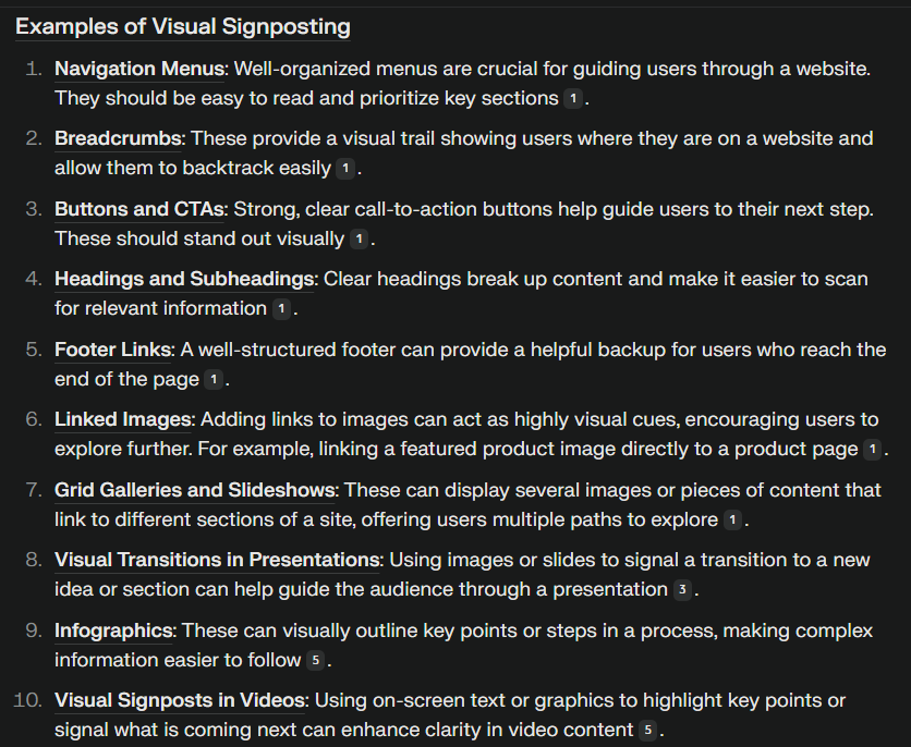 Visual signposting examples